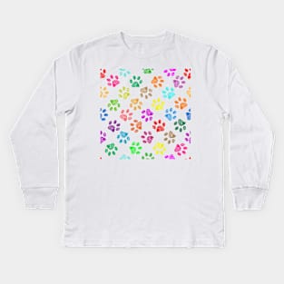 Colorful vibrant colored doodle paw prints Kids Long Sleeve T-Shirt